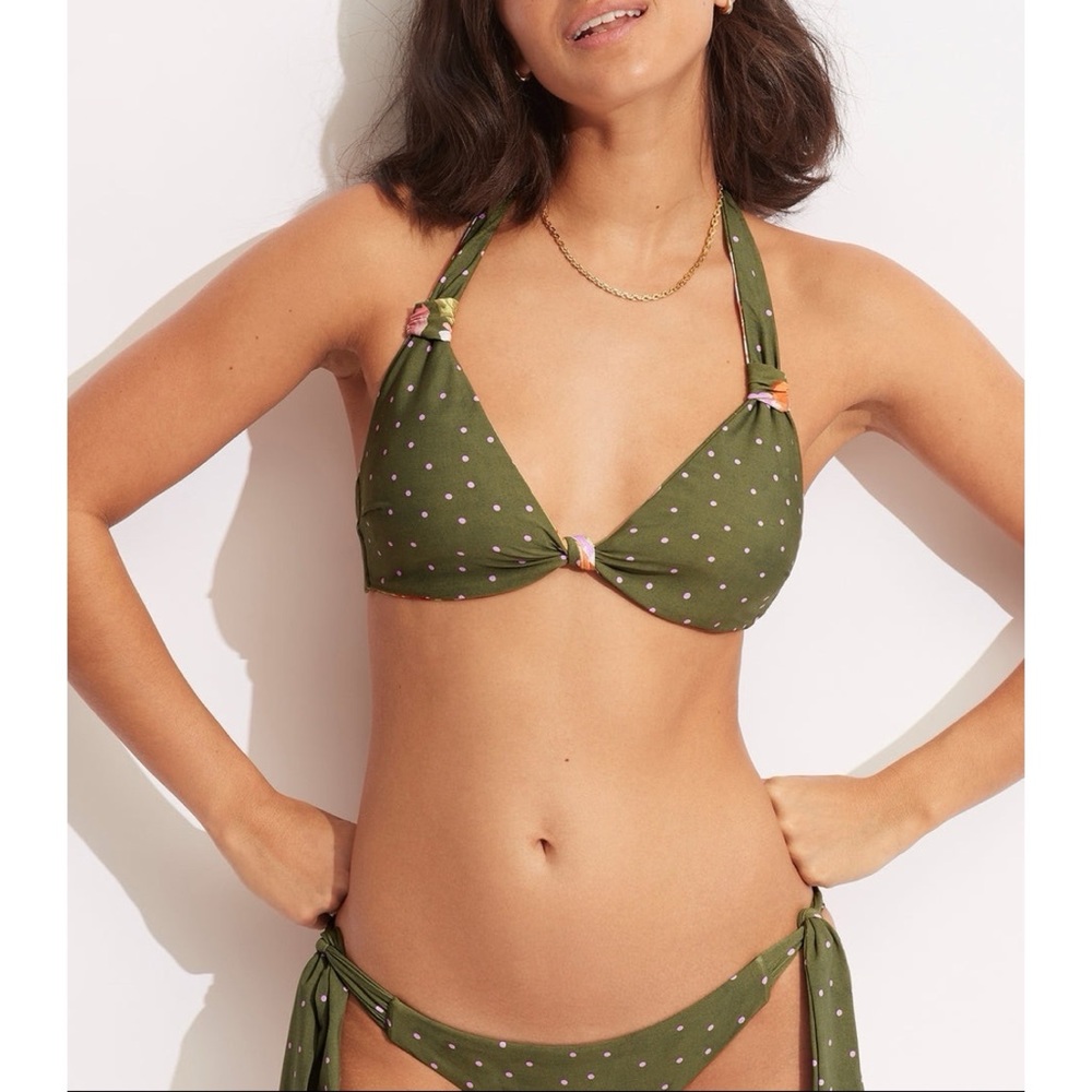 Seafolly Reversible Knot Front Halter Bikini Top Size US 8